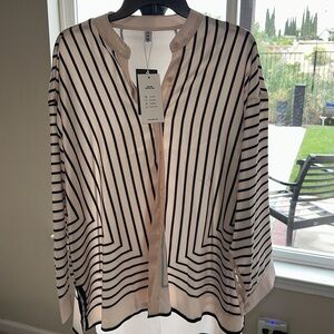 UOOZEE Chic Cream and Black Striped Button-Up Shirt